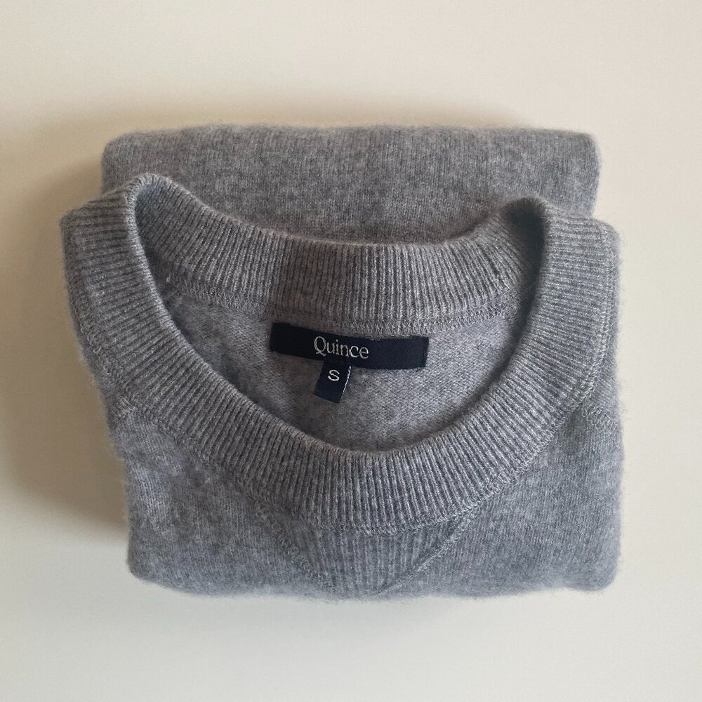 Quince Mongolian Shrunken Cashmere Sweatshirt, Gray, Size S